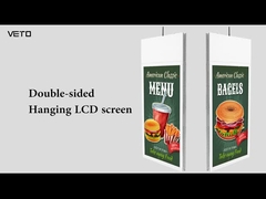 หน้าจอ LCD แบบแขวนดิจิตอลสีขาวขนาด 43 นิ้วติดตั้งบนเพดานสองด้านแบบบางพิเศษ