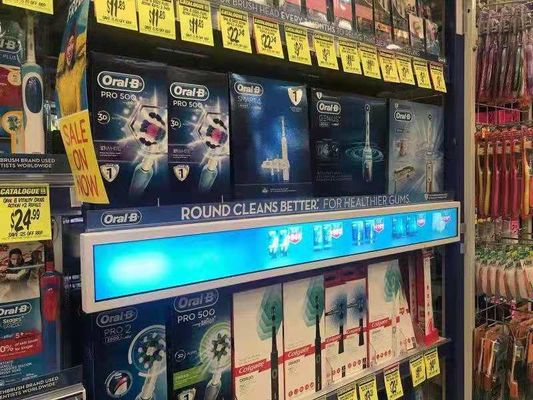 23.1 นิ้วขนาดที่กำหนดเองซูเปอร์มาร์เก็ตเครื่องเล่นสื่อโฆษณาในร่มแถบหน้าจอชั้นวางกว้างพิเศษแถบยืดจอแสดงผล LCD