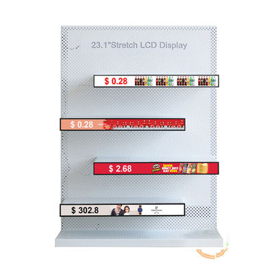 คุณภาพ จอแสดงผล LCD แบบยืดได้ขนาด 23.1 นิ้วพร้อมระบบสัมผัส 10 จุดและความสว่าง 500cd/m2 สำหรับการโฆษณาบนชั้นวาง โรงงาน